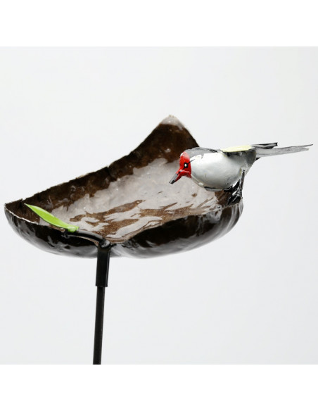 Tuteur mangeoire chardonneret élégant en métal recyclé-Mangeoire oiseaux sur pied