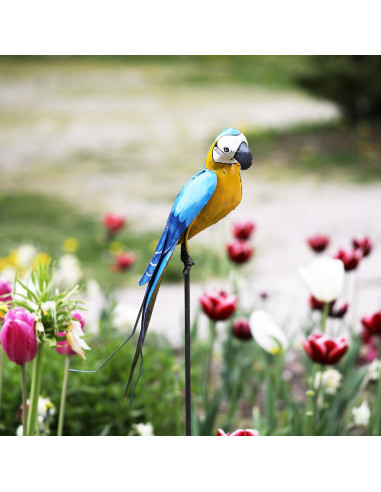 Perroquet Ara sur tuteur - métal recyclé-Tuteurs oiseaux