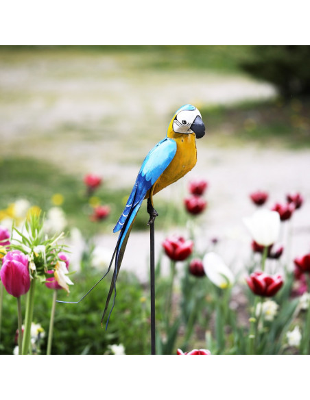Perroquet Ara sur tuteur - métal recyclé-Tuteurs oiseaux