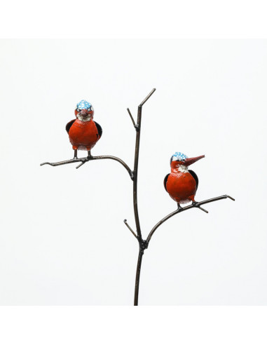 Tuteur 2 Martins Pêcheurs sur branche-Tuteurs oiseaux