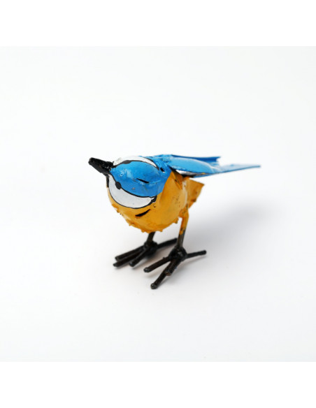 Mésange bleue tête tournée en métal-Petits oiseaux
