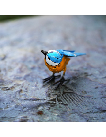Mésange bleue tête tournée en métal-Petits oiseaux