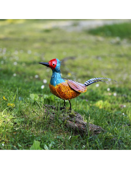 Faisan en métal recyclé peint-Basse-cour et animaux de la ferme