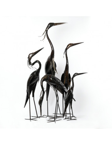 Héron métal recyclé brut - 135 cm-Héron et grands oiseaux
