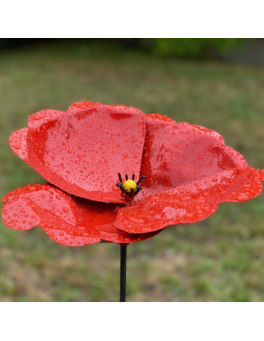 Fleur de coquelicot en métal XL-Tuteurs fleurs