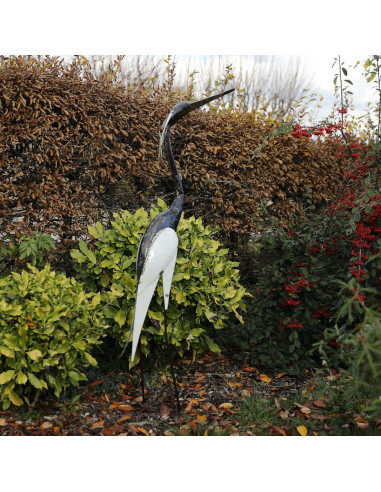 Héron blanc métal recyclé - 135 cm-Héron et grands oiseaux