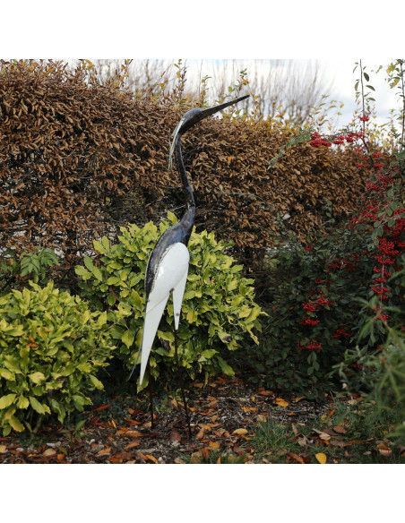 Héron blanc métal recyclé - 135 cm-Héron et grands oiseaux