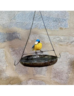 Suspension ronde avec mésange bleue - déco jardin-Mangeoire oiseaux à suspendre 2