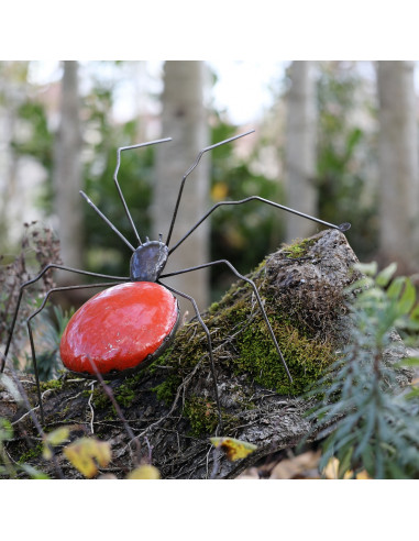 Araignée rouge, murale en métal recyclé-Insectes