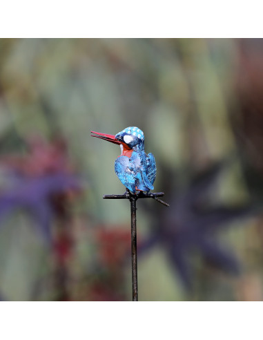 Tuteur petit Martin pêcheur en métal recyclé-Tuteurs oiseaux
