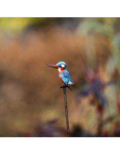 Tuteur petit Martin pêcheur en métal recyclé-Tuteurs oiseaux 2