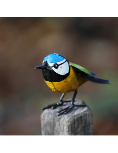 Mésange charbonnière en métal recyclé peint-Petits oiseaux