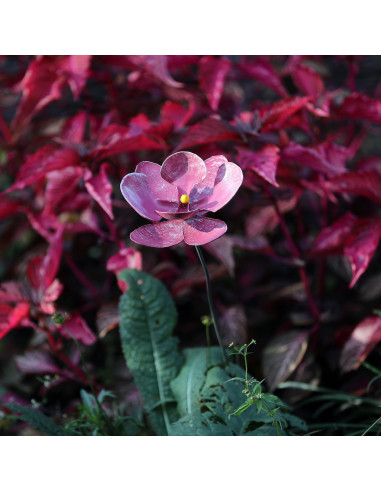 Fleur d'hibiscus en métal recyclé peint (petit modèle)-Tuteurs fleurs