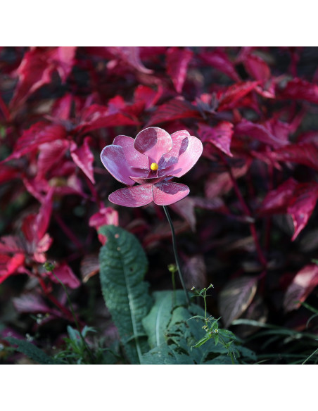 Fleur d'hibiscus en métal recyclé peint (petit modèle)-Tuteurs fleurs
