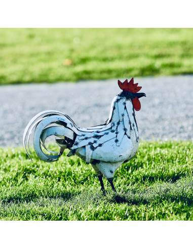 Coq blanc en métal recyclé-Basse-cour et animaux de la ferme