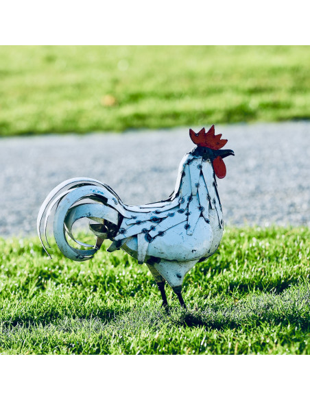 Coq blanc en métal recyclé-Basse-cour et animaux de la ferme