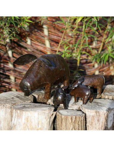 Cochon en métal recyclé brut-Basse-cour et animaux de la ferme