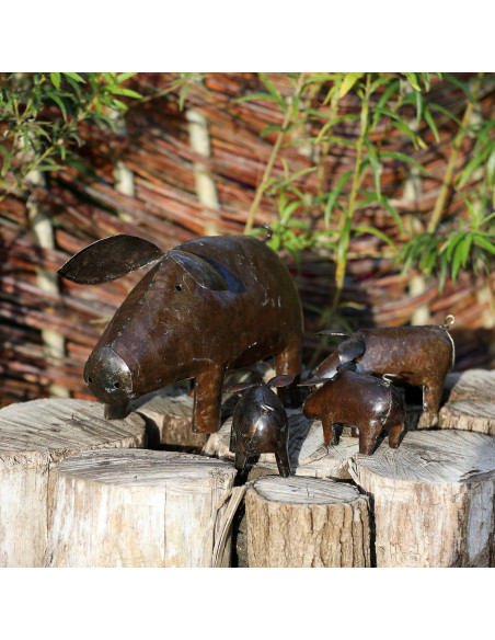 Cochon en métal recyclé brut-Basse-cour et animaux de la ferme