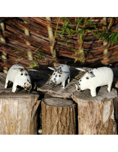 Cochon en métal recyclé blanc-Basse-cour et animaux de la ferme