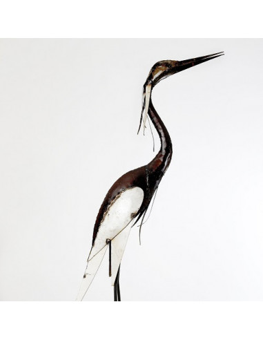 Héron blanc métal recyclé - 135 cm deco jardin