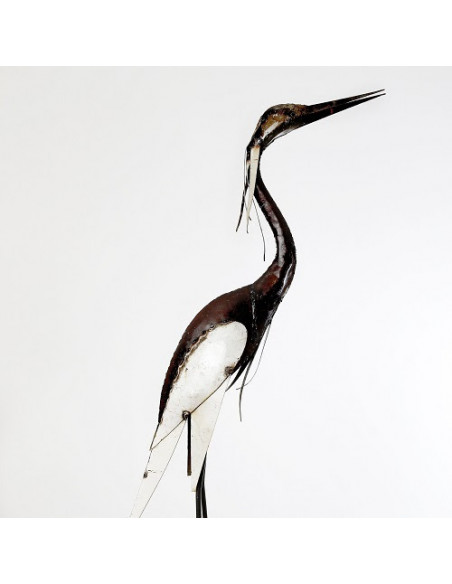Héron blanc métal recyclé - 135 cm deco jardin