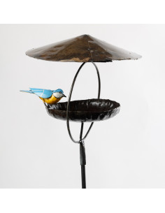 Mangeoire pour les oiseaux sur pied avec mésange en métal recyclé deco jardin